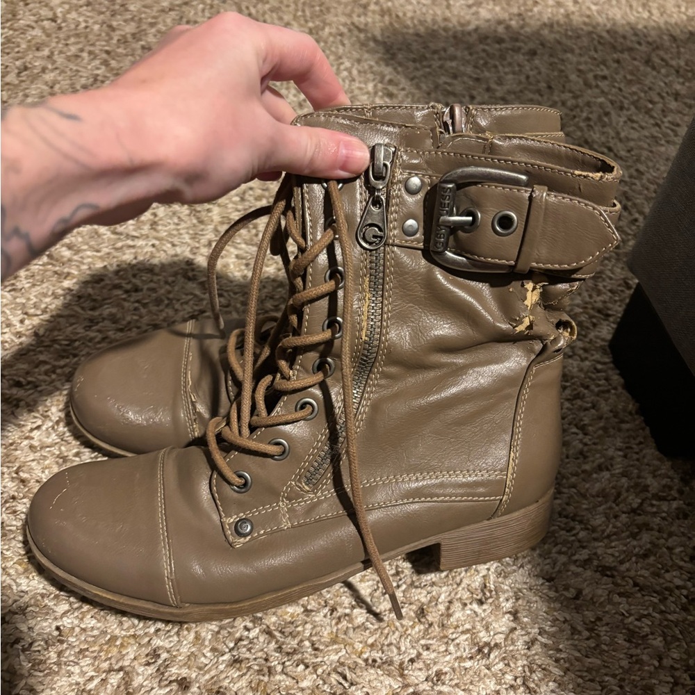 G by Guess Taupe Combat Boots